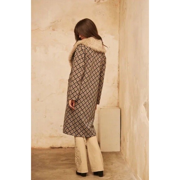 New Nekane NKN Abrigo Jacquard Coat Removable Faux Fur Collar Size S Retail $225 - Picture 3 of 13